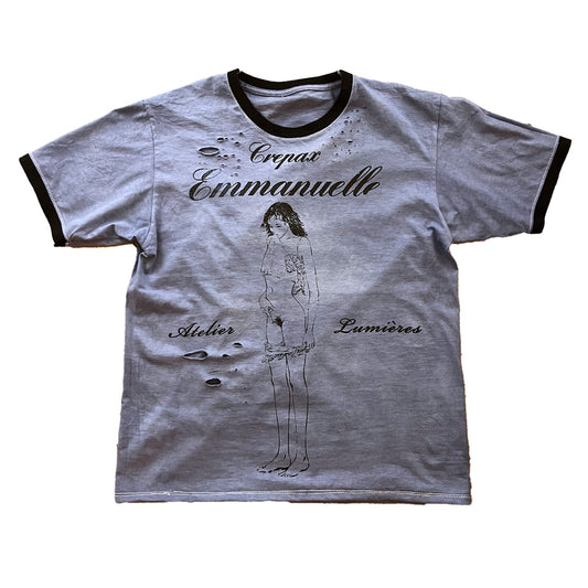 ”Emmanuelle” Distressed ringer t-shirt